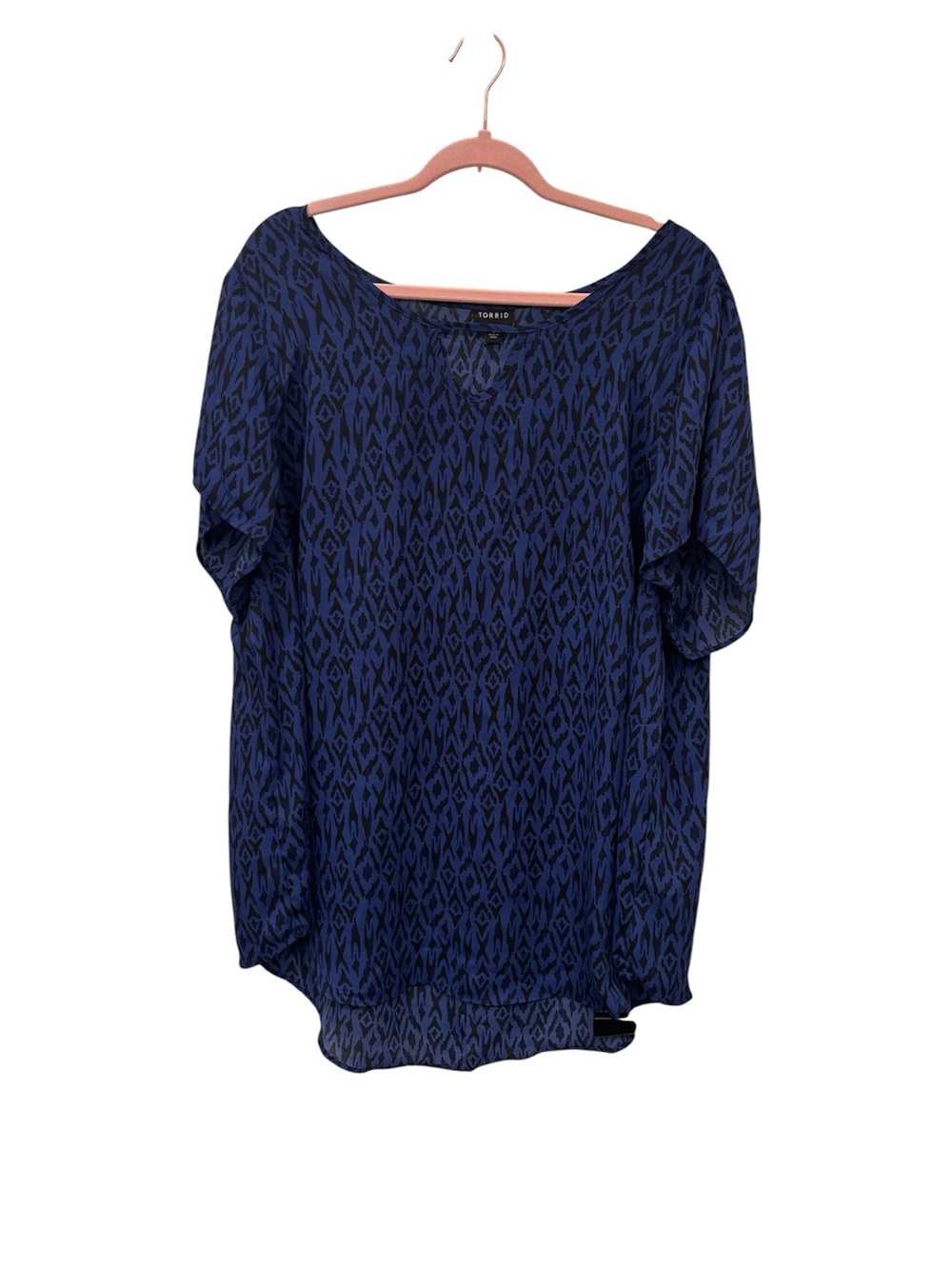 Torrid Navy Patterned Short-Sleeve Blouse size 3
